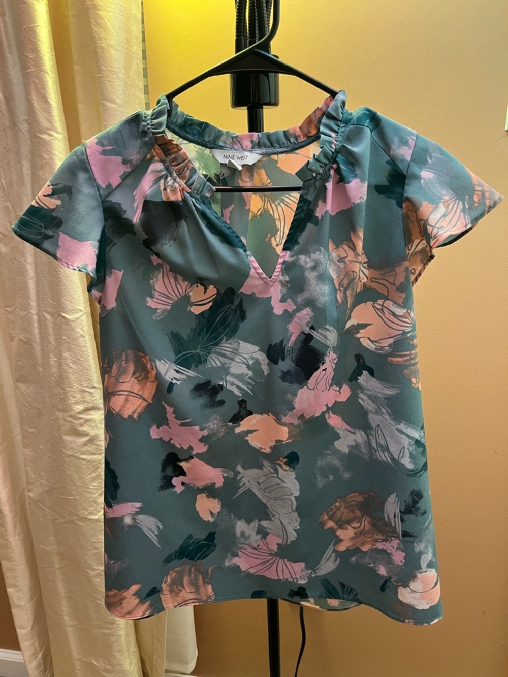 Nine West Multicolor Floral Print Blouse in Teal, Pink, Orange - Picture 7 of 7
